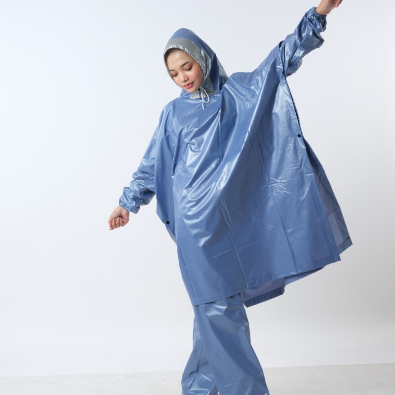 Jas Hujan Ponco Lengan Hunter Abu kebiruan