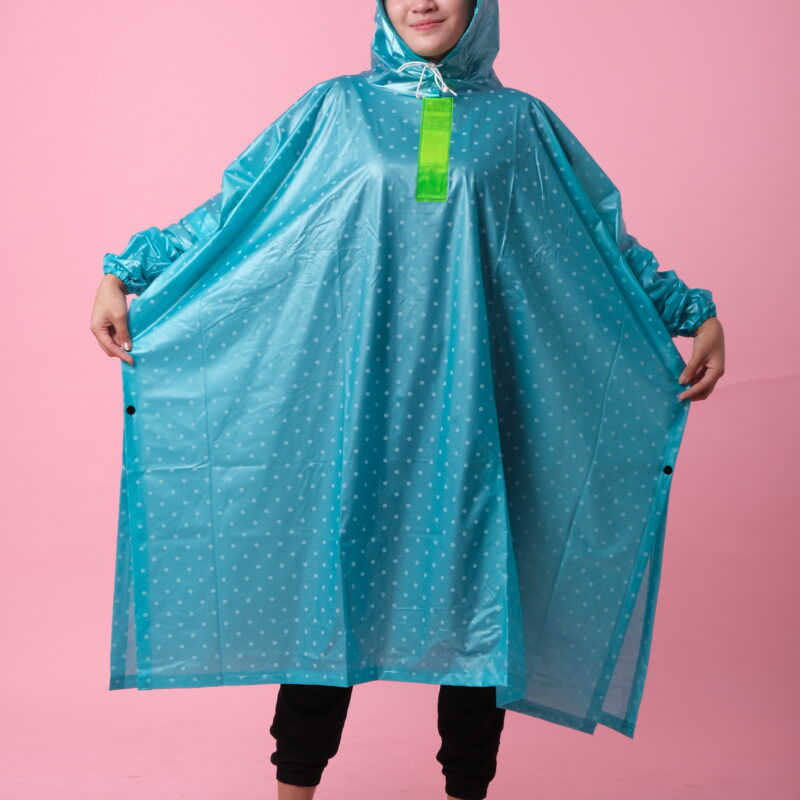 Jas Hujan Polkadot Master Hijau Toska tampak depan 01
