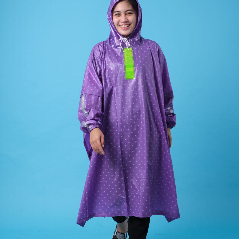 Jas Hujan Polkadot Master Ungu tampak depan 01